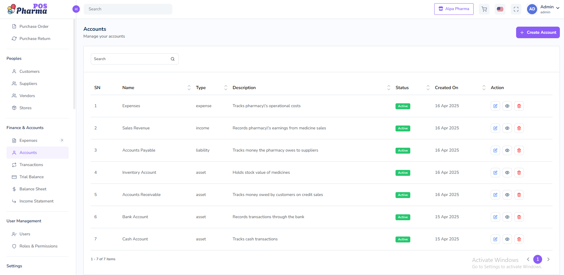 Chart of Accounts